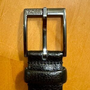 Hugo Boss Black Leather Belt with Silver Buckle